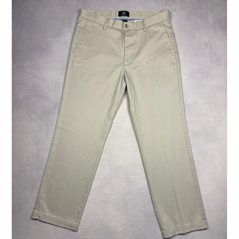 Dockers Flat Front Slim Fit Chino Pants Mens 33x30 British Khaki Tan 100% Cotton